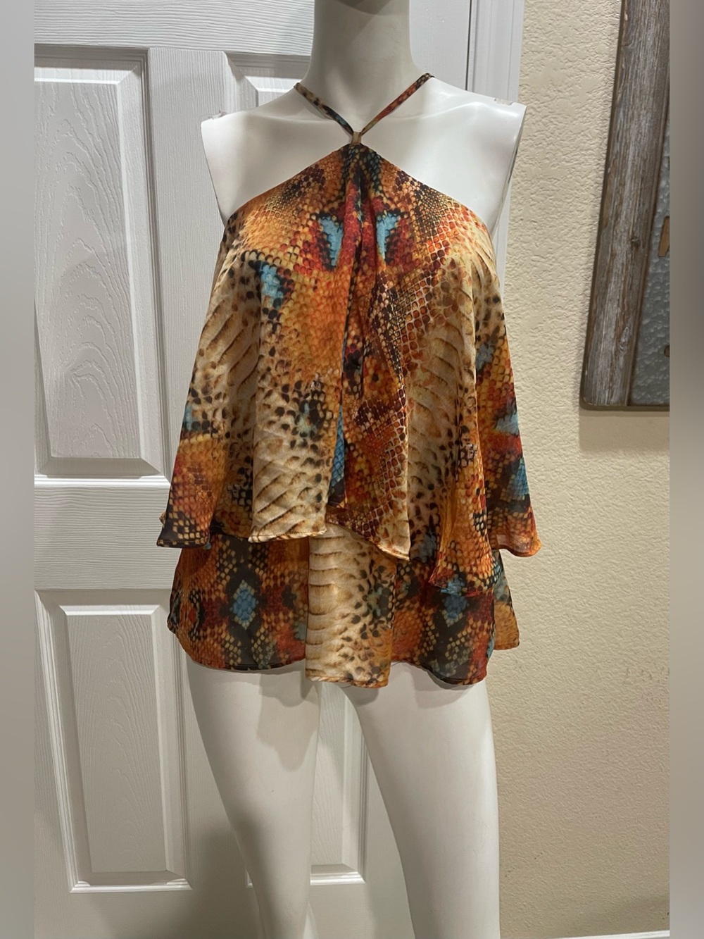 Judith March Mixed Animal Print Waterfall Halter Top M NWT